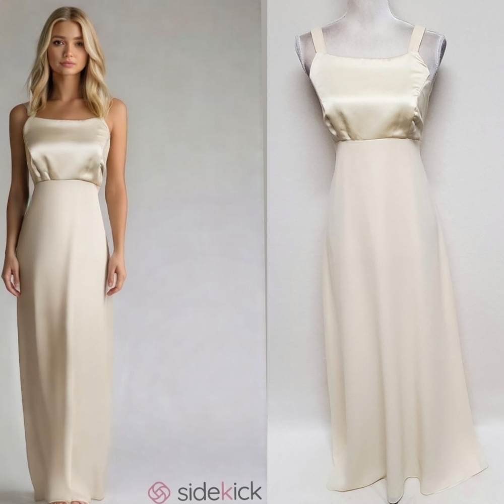80s Deadstock Vintage Night Way Butter Yellow Chiffon Satin Evening Gown 10